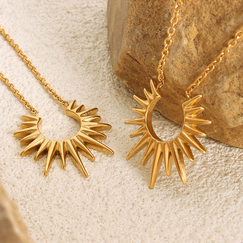 18K Gold Glowing Sun Pendant Necklace