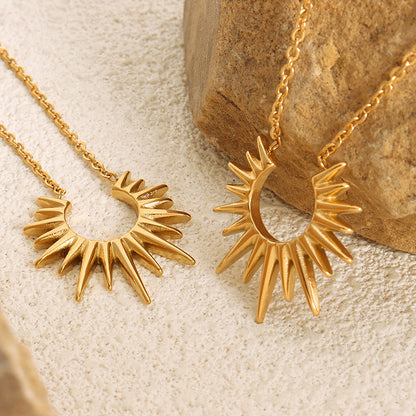 18K Gold Glowing Sun Pendant Necklace