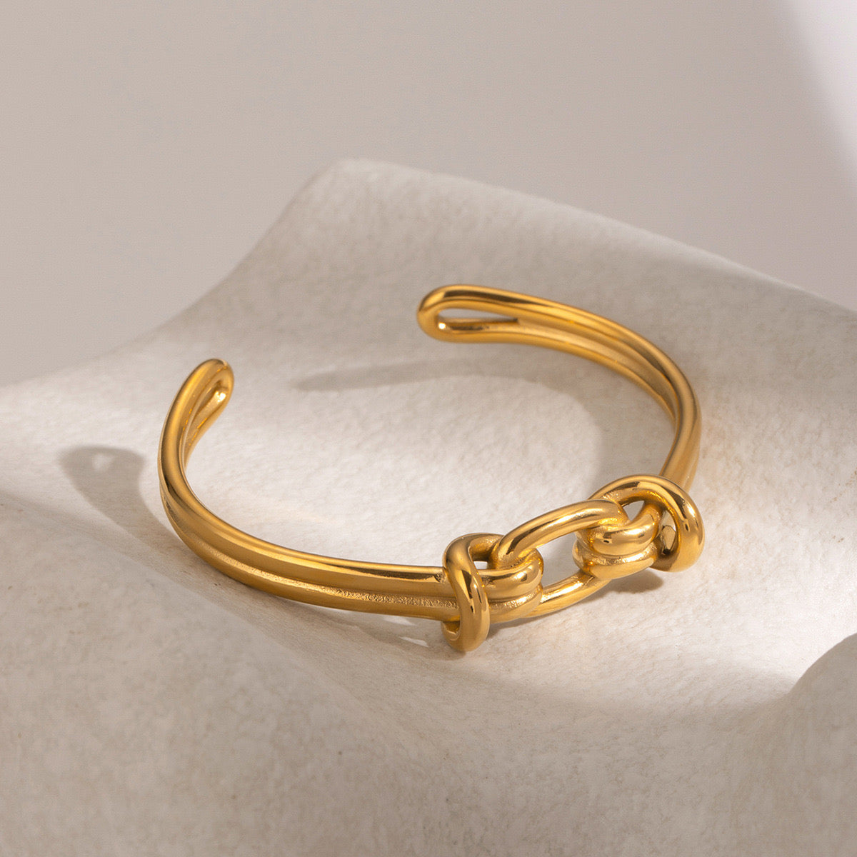 18K Gold Tied Bangle Cuff Bracelet