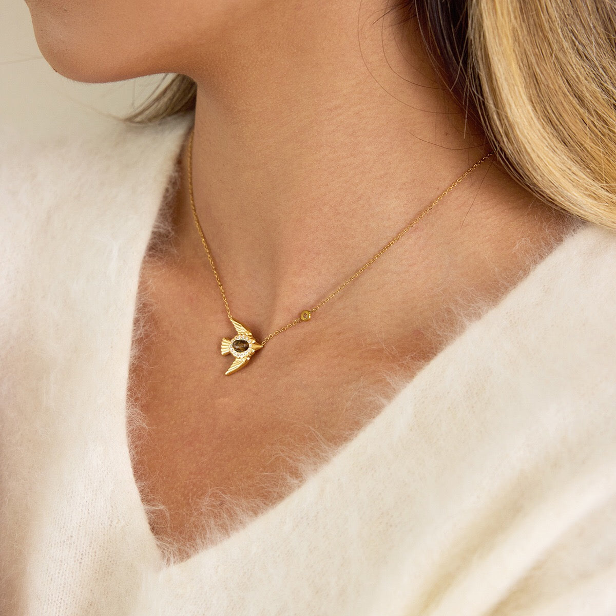 18K Gold Free Spirit Tiger Eye Bird Ring