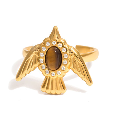 18K Gold Free Spirit Tiger Eye Bird Ring