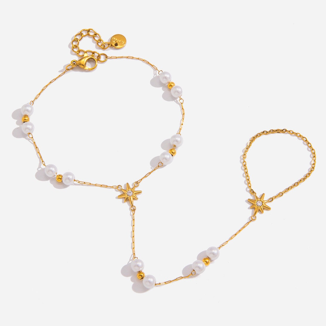 18K Gold Starlit Elegant Pearl Hand Chain Bracelet