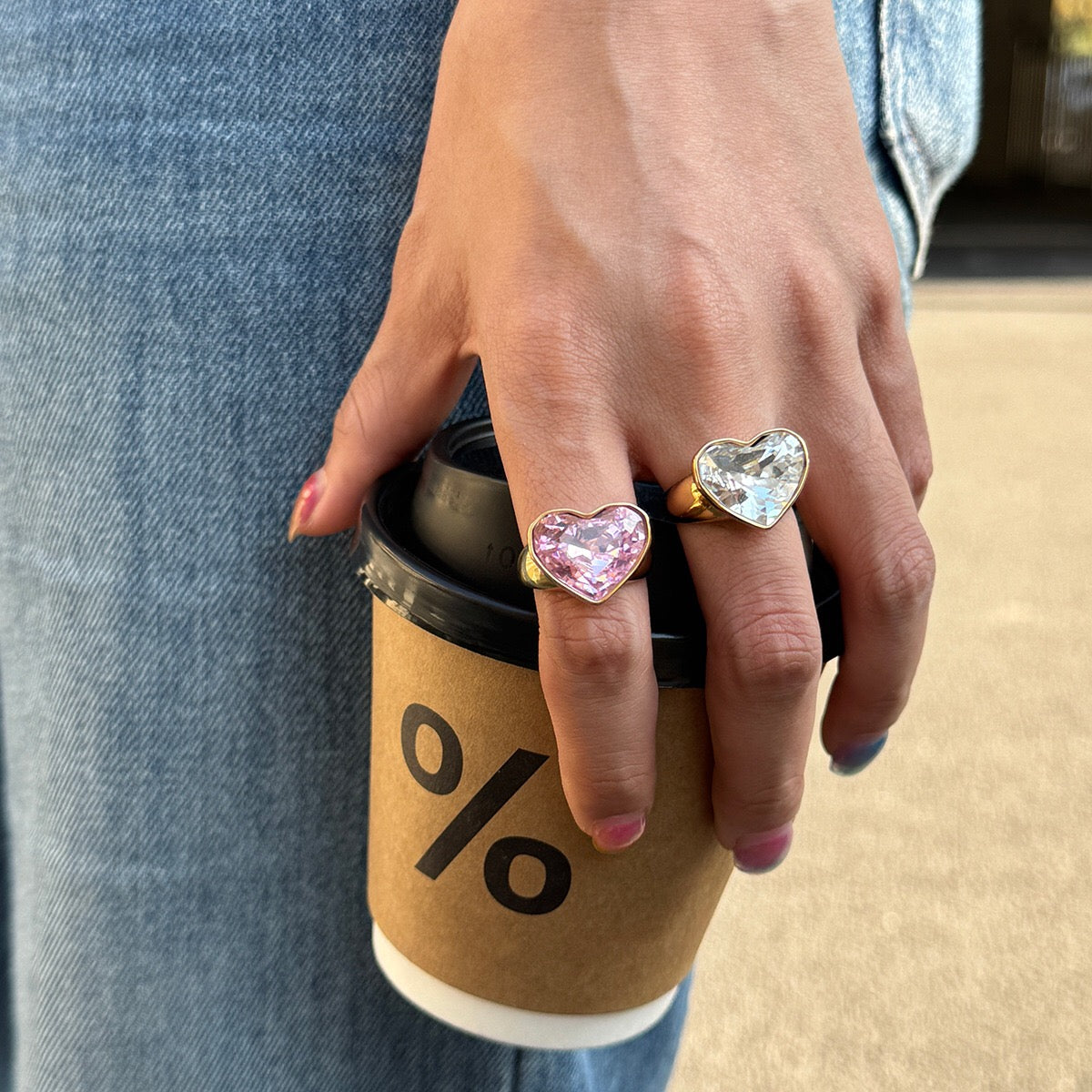 18K Gold Glam Romance Pink Heart Statement Ring