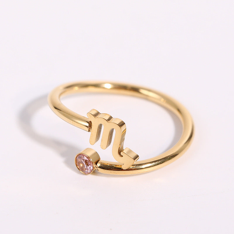 18K Gold Zodiac Birthstone Ring