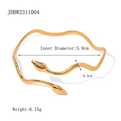 18K Gold Wavy Snake Silm Cuff Bangle Bracelet