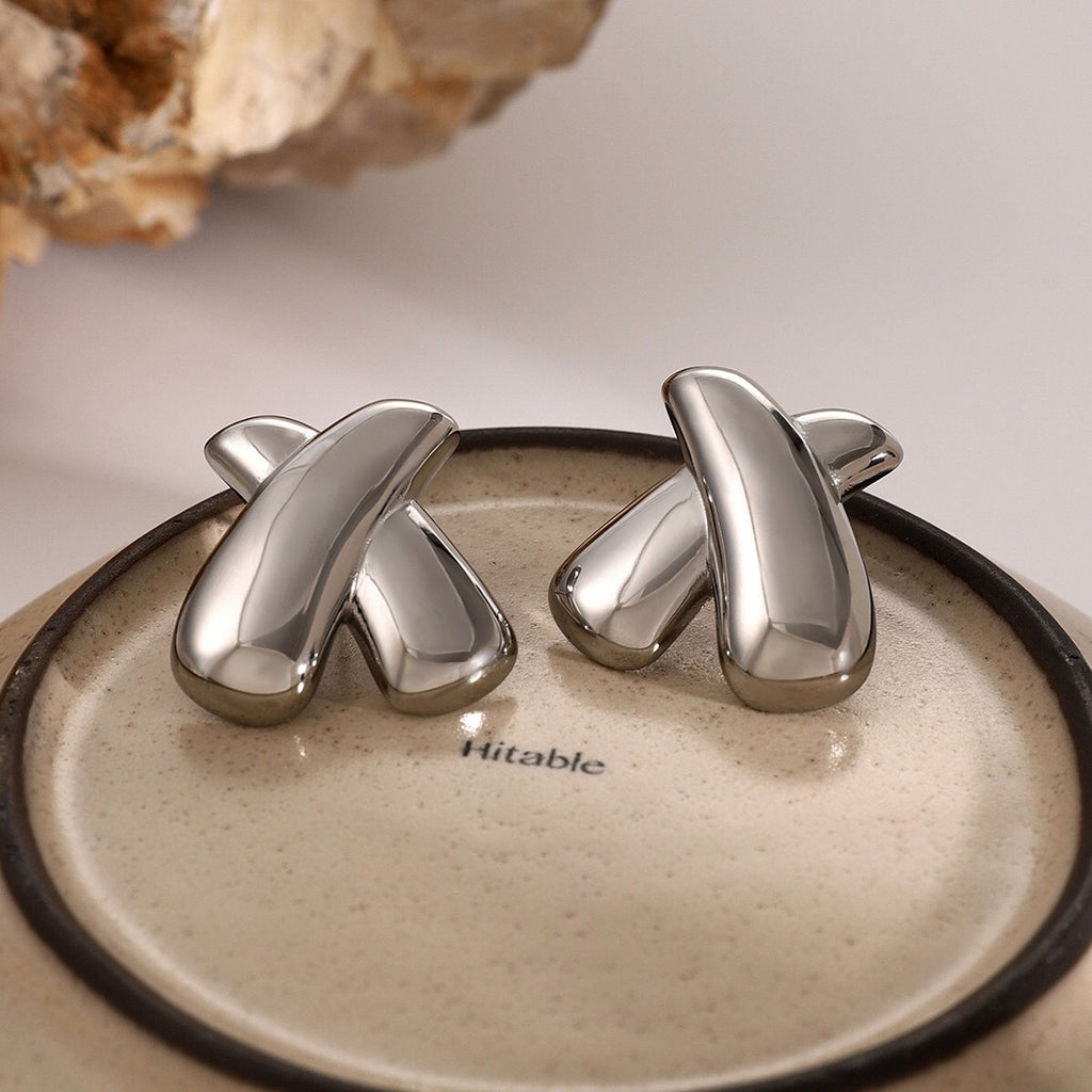 18K Gold Chunky X Statement Stud Earrings