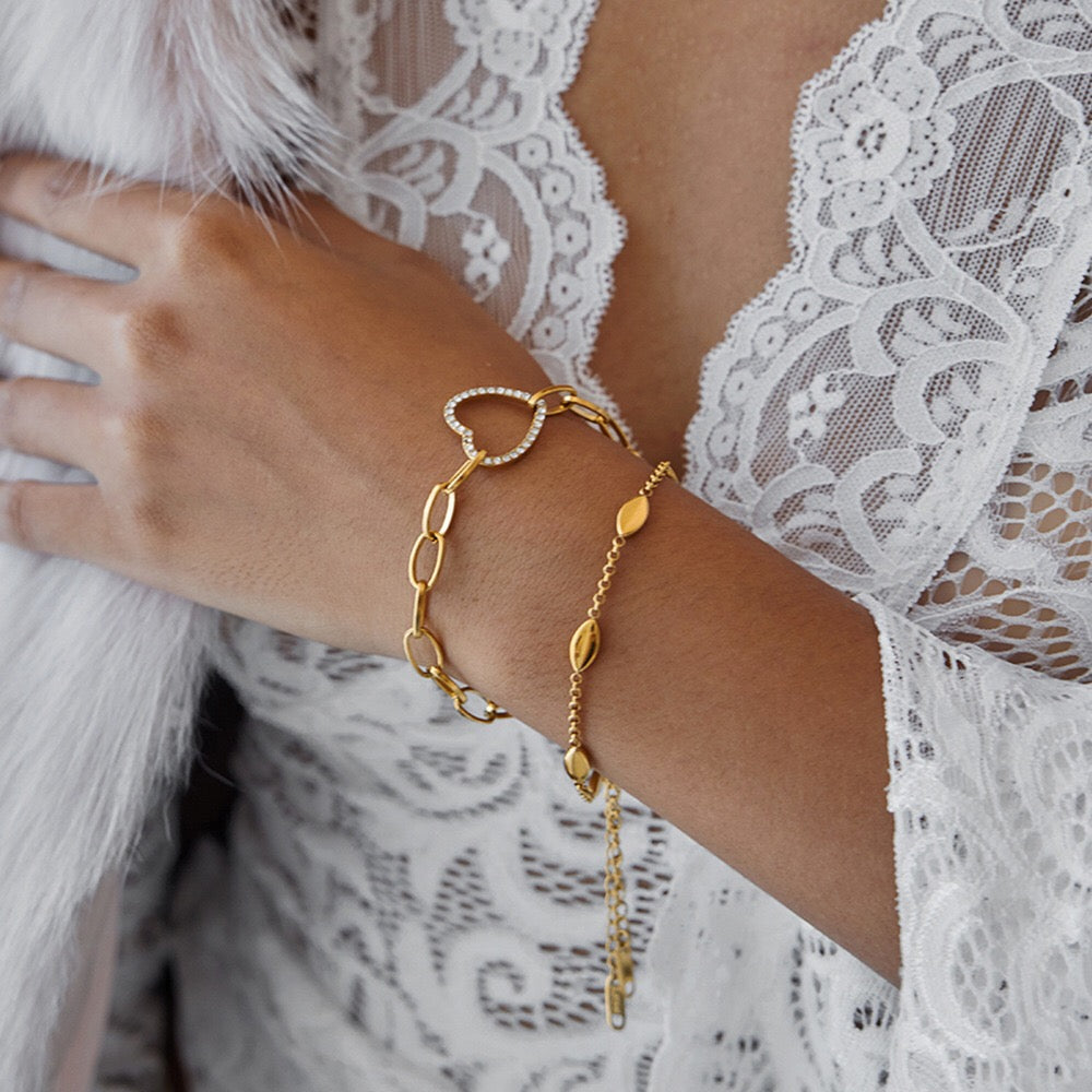 18K Gold Bling Heart Circle Chain Bracelet