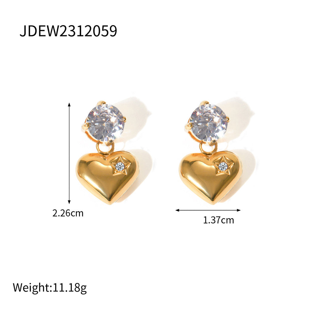 18K Gold Flirting Heart Drop Dangle CZ Earrings