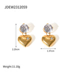 18K Gold Flirting Heart Drop Dangle CZ Earrings