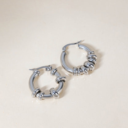 18K Gold Linked Rings Small Hoop Huggie Earrings