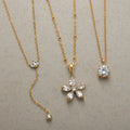 18K Gold Crystal Kiss Flower Pendant Lariat Layered Necklace Set