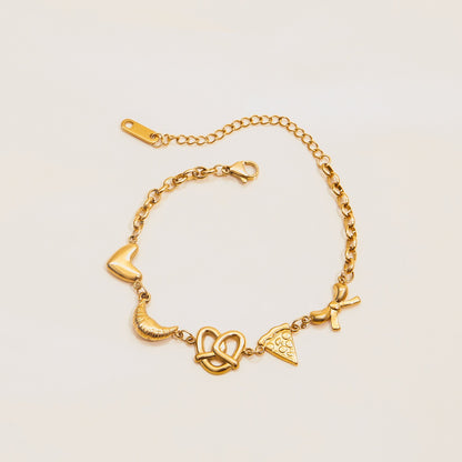 18K Gold Afternoon Tea Heart Chain Bracelet Stack