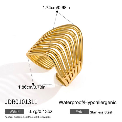 18K Gold Linear Muse Geometric Statement Ring