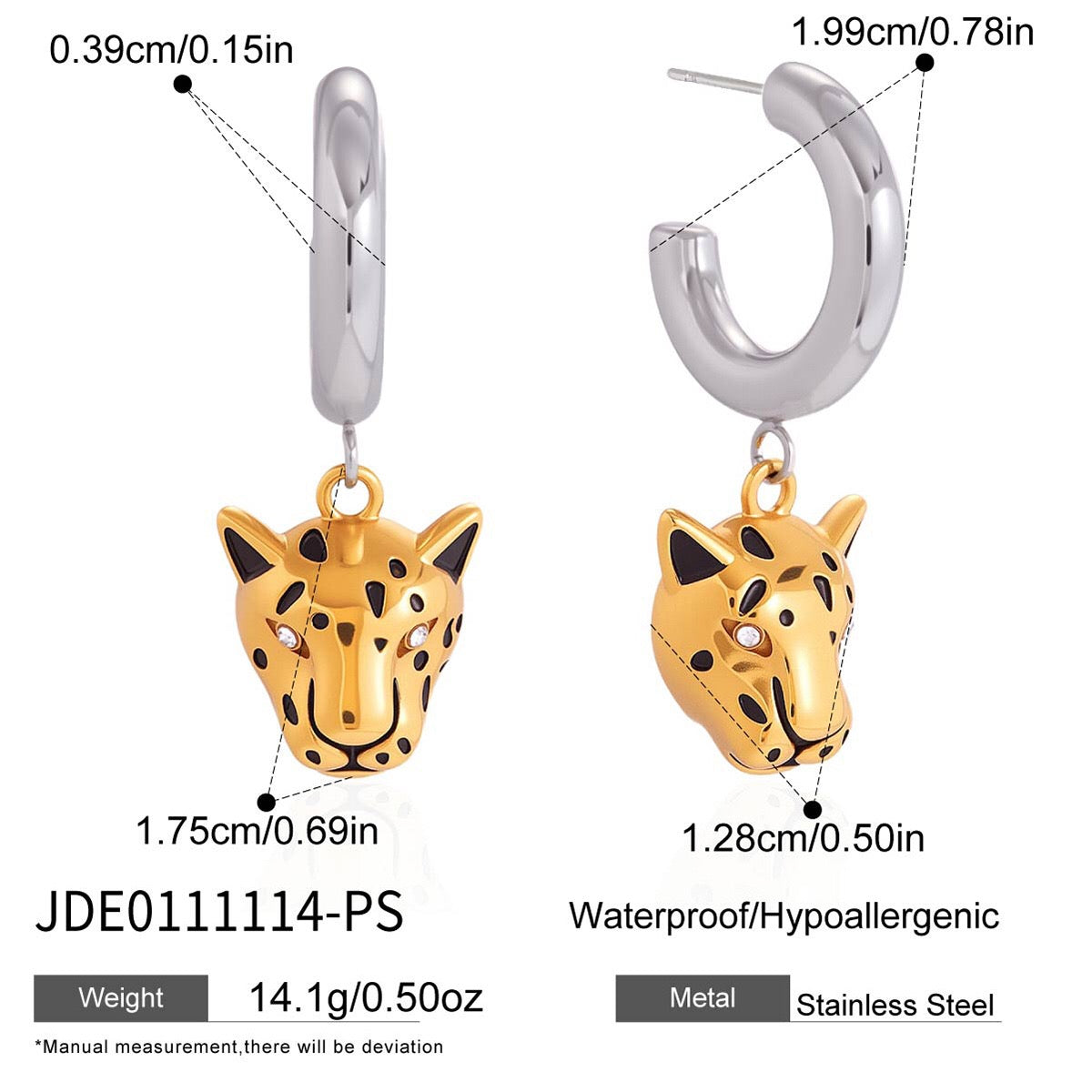 18K Gold and Silver Two Tone Savage Chic Leopard Dangle Hoop Earrings