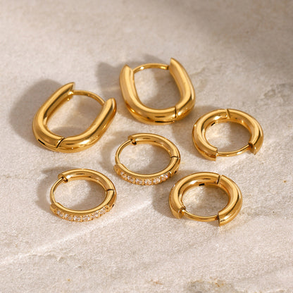 18K Gold Classic Small Hoop Huggie Earrings Set