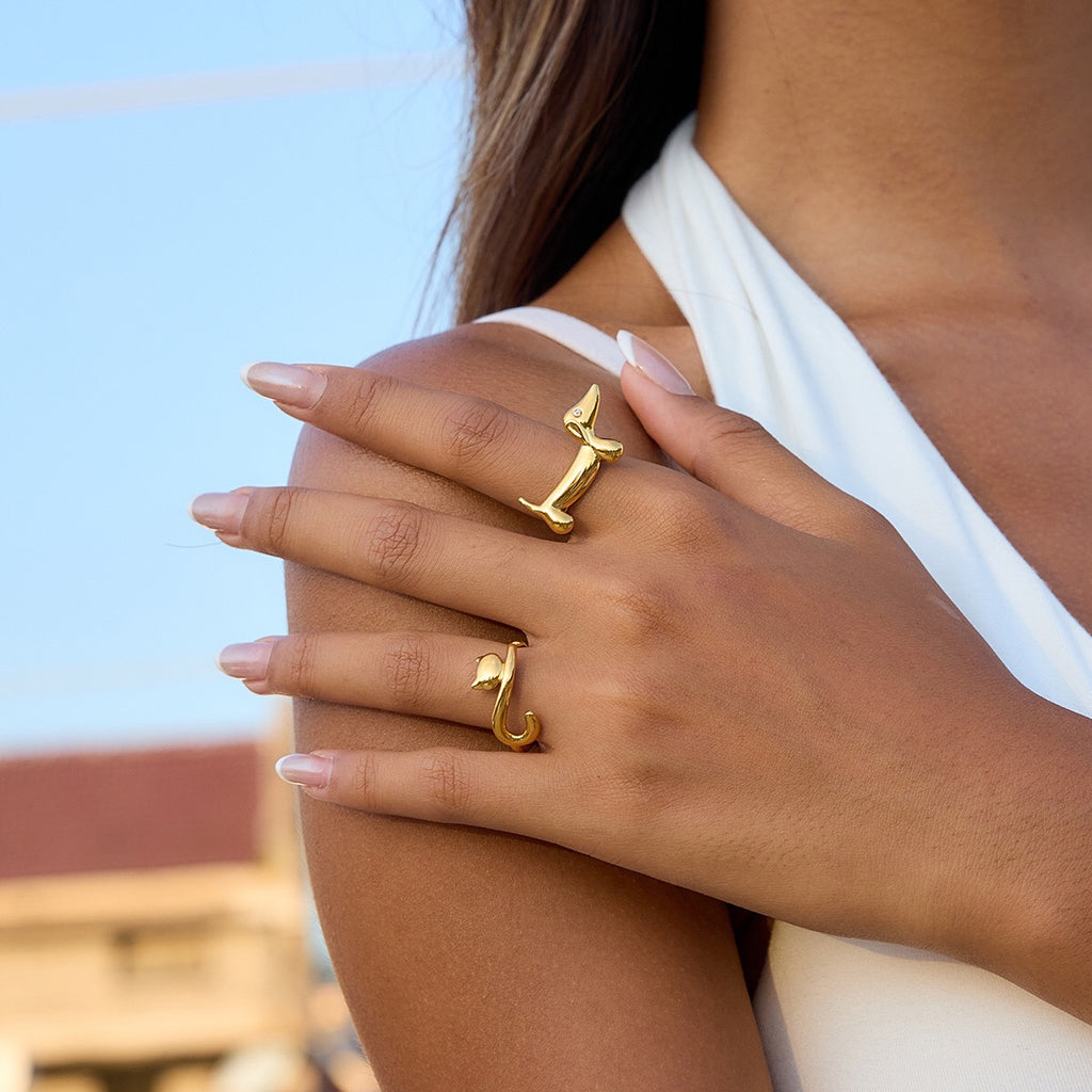 18K Gold Pet Lovers Cat and Dog Stacking Ring