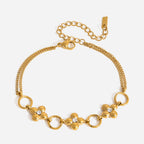 18K Gold Fortune Flower Four Leaf Clover Double Chain Bracelet