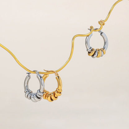 18K Gold Linked Rings Small Hoop Huggie Earrings