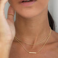 18K Gold Minimalist Bar Double Beaded Chain Layered Necklace