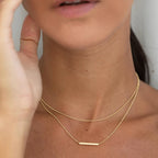 18K Gold Minimalist Bar Double Beaded Chain Layered Necklace