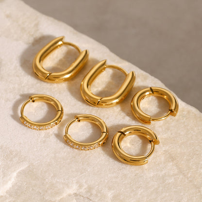 18K Gold Classic Small Hoop Huggie Earrings Set