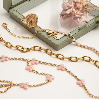 18K Gold Waterproof Pink Butterfly Trendy Hand Jewelry Chain Bracelet