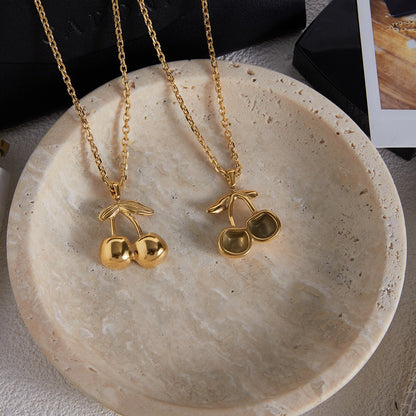 18K Gold Cherry Crush Pendant Cute Necklace
