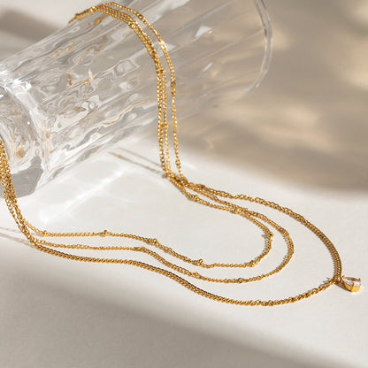 18K Gold Moonlit Tear Dainty Chain Layered Necklace Set