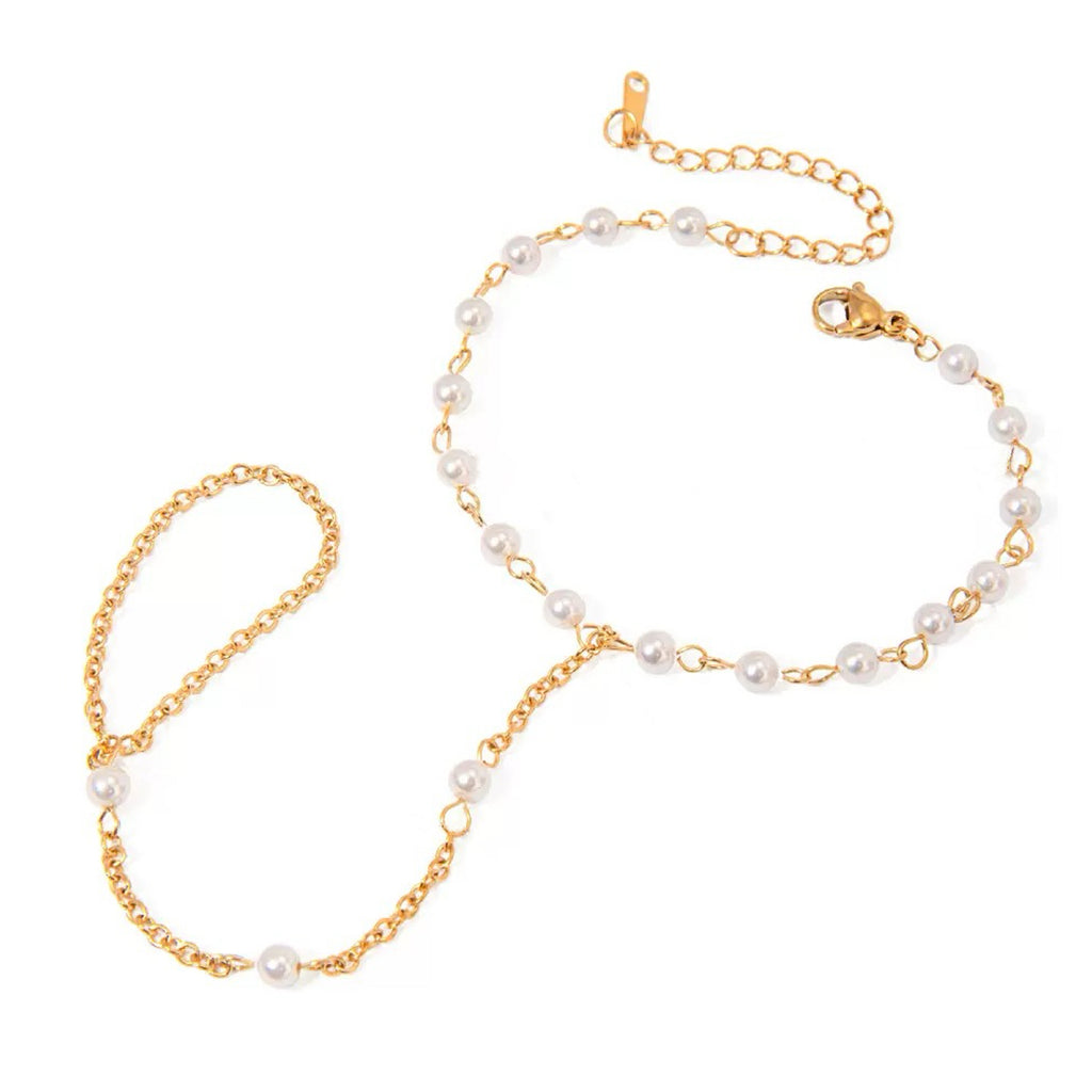 18K Gold Waterproof Elegant Pearl Hand Chain Bracelet