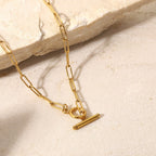 18K Gold Classic Paperclip Toggle Chain Choker Necklace