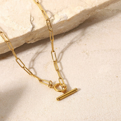 18K Gold Classic Paperclip Toggle Chain Choker Necklace