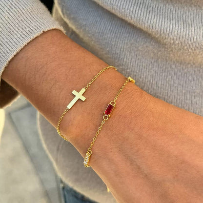 18K Gold Cross Birthstone Bracelets Set