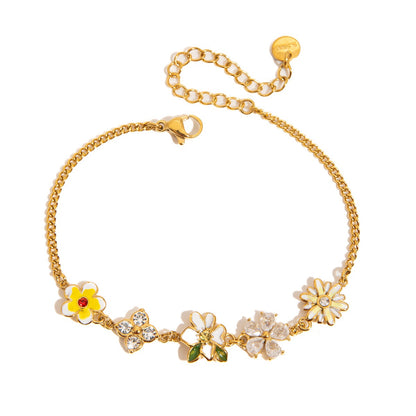 18K Gold Enchanted Garden Flower Dragonfly Butterfly Dainty Bracelet