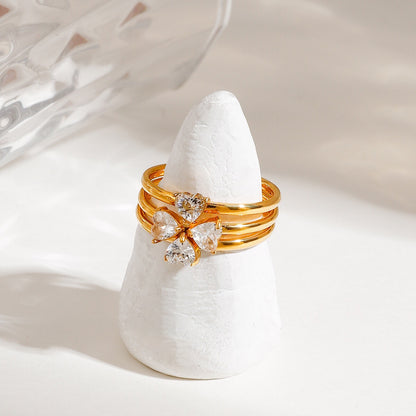 18K Gold Goddess Glow Four Leaf Clover Stacking Rings Set