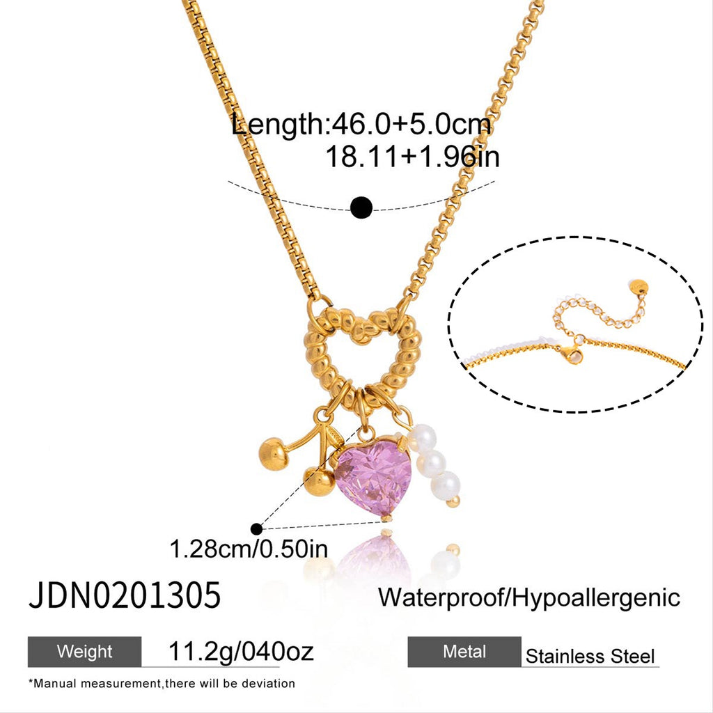 18K Gold Cherry Crush Pink Heart Charm Necklace