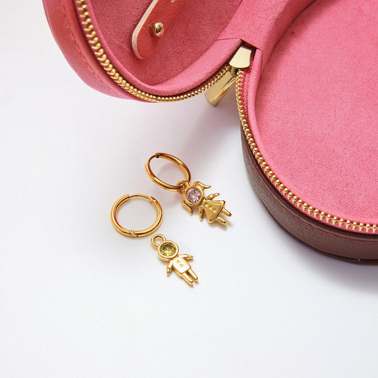 18K Gold Perfect for Mama Boy and Girl Small Hoop Huggie Earrings with Charm