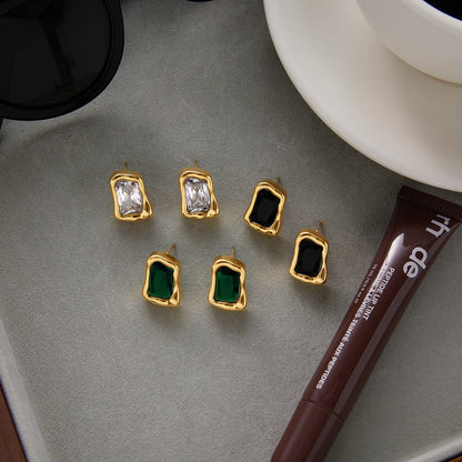 18K Gold Liquid Form Statement CZ Stud Earrings