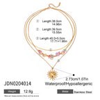 18K Gold Heart Pendant Gemstone Beaded Herringbone Snake Chain Layered Necklace Set