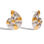 18K Gold Silver Two Tone Sea Shell Statement Stud Earrings