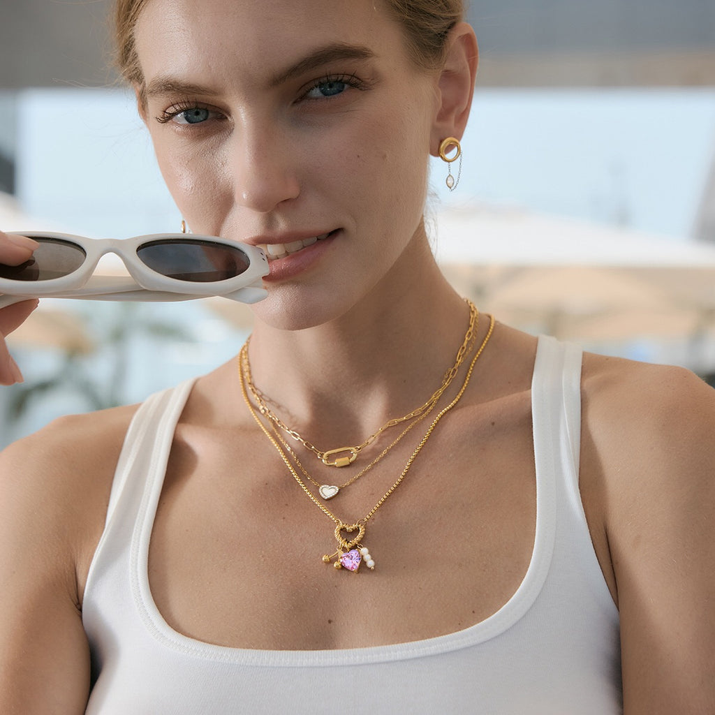 18K Gold Cherry Crush Pink Heart Charm Necklace