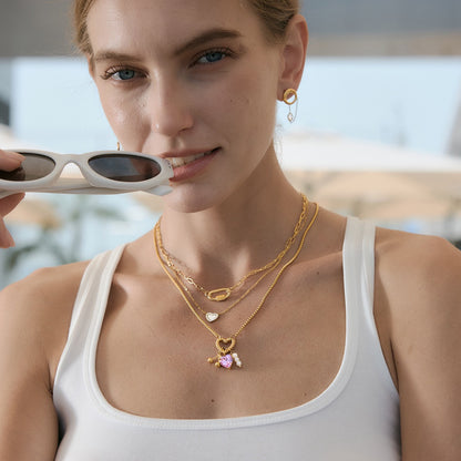 18K Gold Cherry Crush Pink Heart Charm Necklace