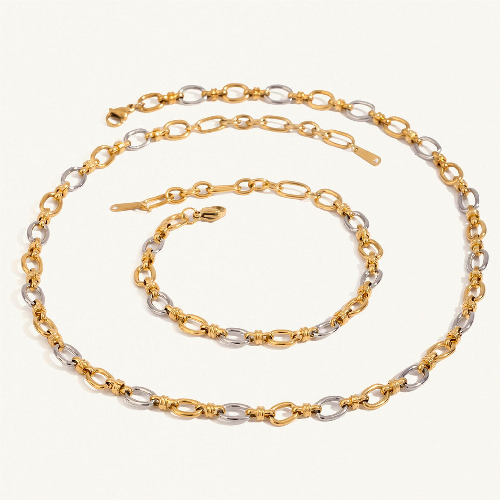 18K Gold and Silver Two Tone Tangled Up Circle Chain Necklace