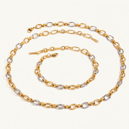 18K Gold and Silver Two Tone Tangled Up Circle Chain Bracelet