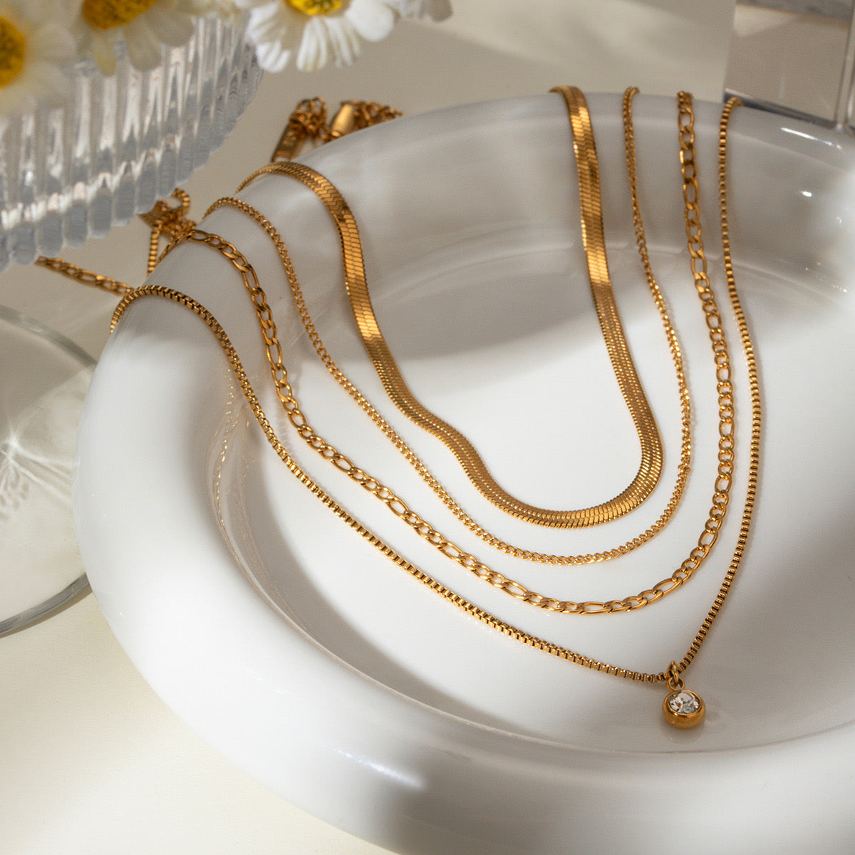 18K Gold North Star Various Chain Layered Necklace