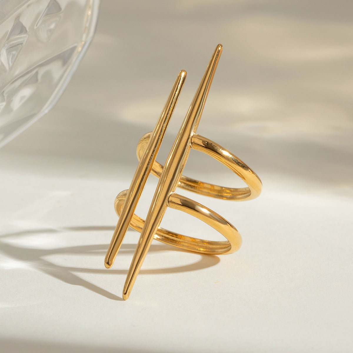 18K Gold Edgy Statement Cuff Ring