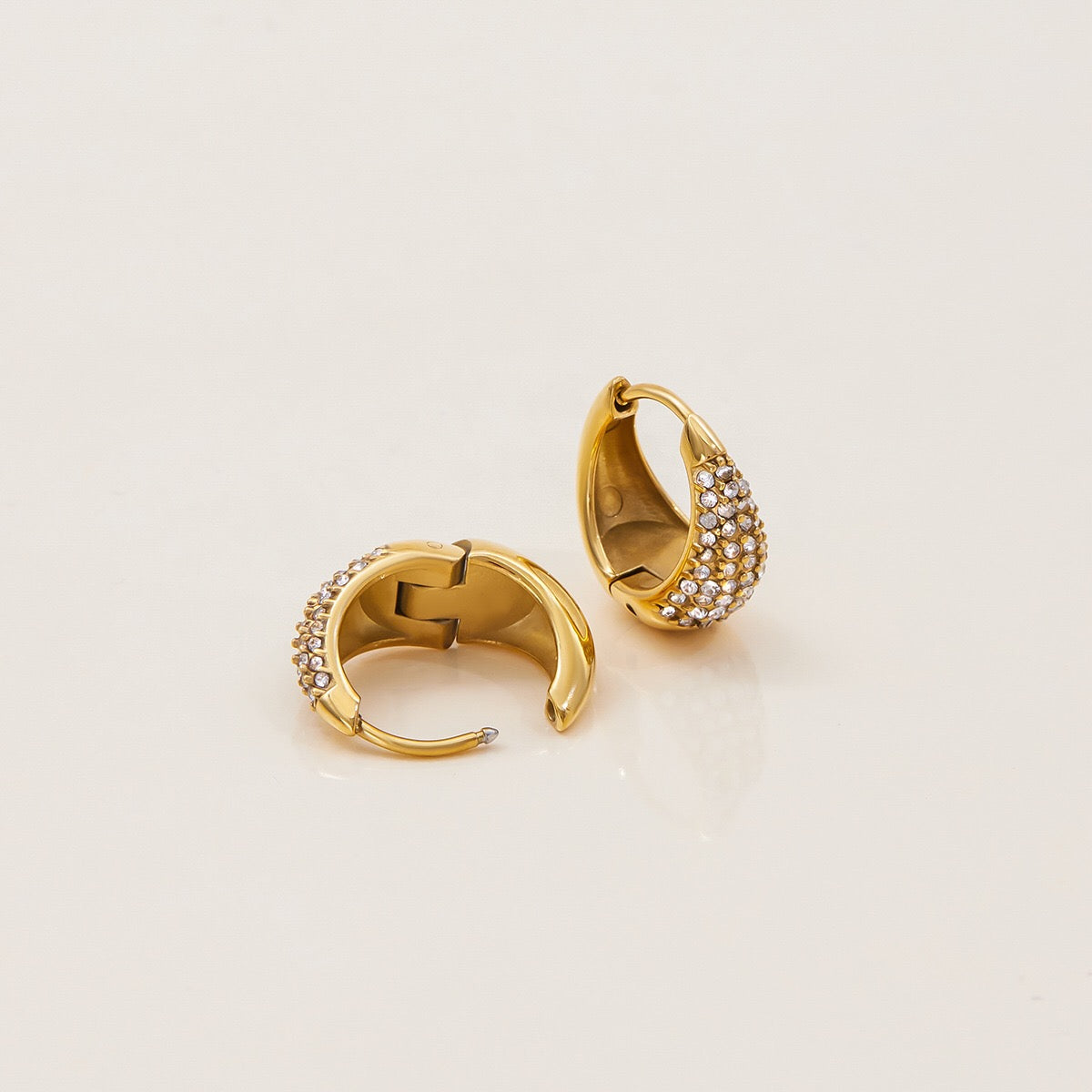18K Gold Power Shine Pave Dome Small Hoop Huggie Earrings