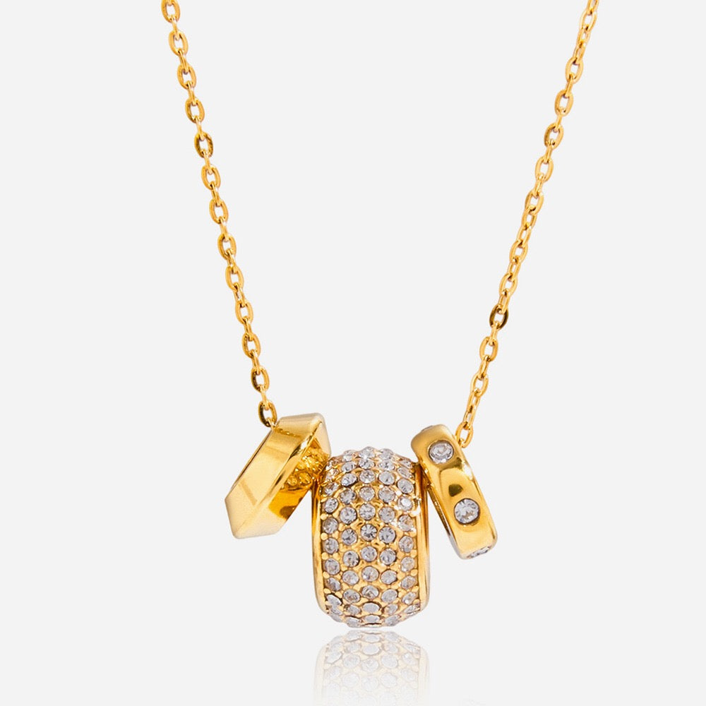 18K Gold Glitter Babe Dainty Ring Long Pendant Necklace