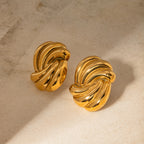 18K Gold Ocean Wave Statement Stud Earrings