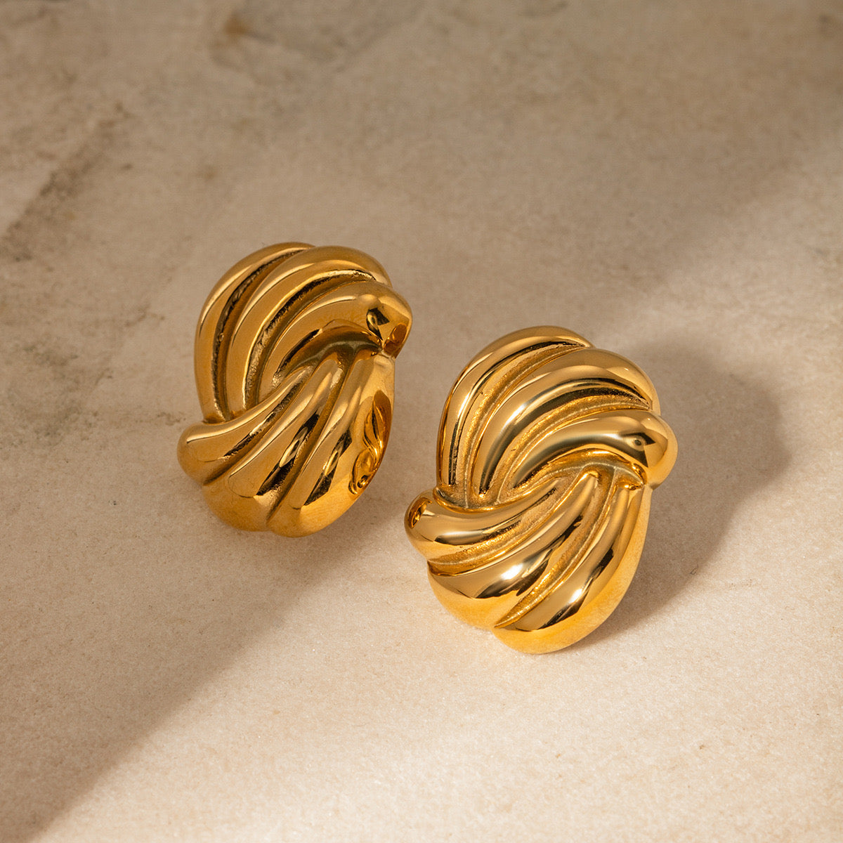 18K Gold Ocean Wave Statement Stud Earrings