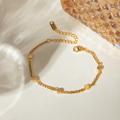 18K Gold Self Made Bezel Cuban Link Dainty Chain Bracelet